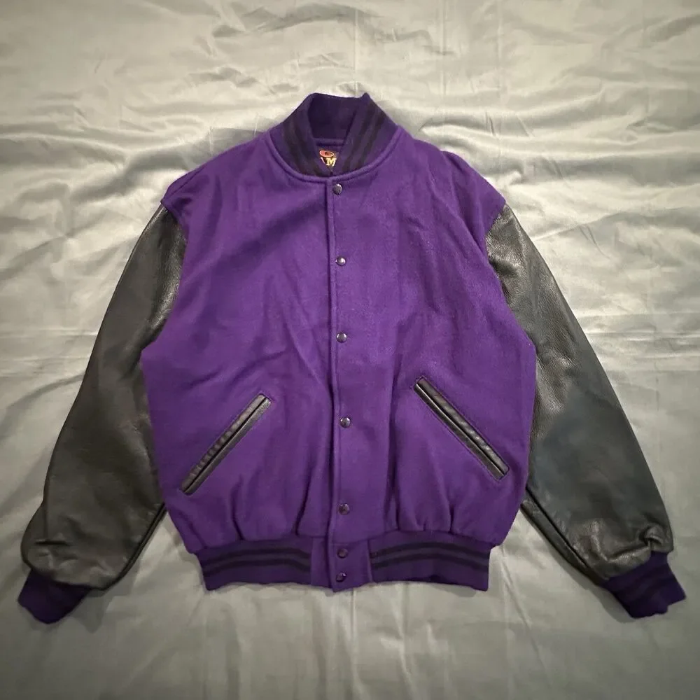 Vintage Game Sportswear Jacket Mens Large Varsity Letterman Wool USA 90s Purple